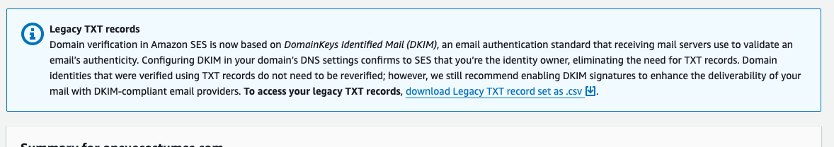warning message about legacy TXT records