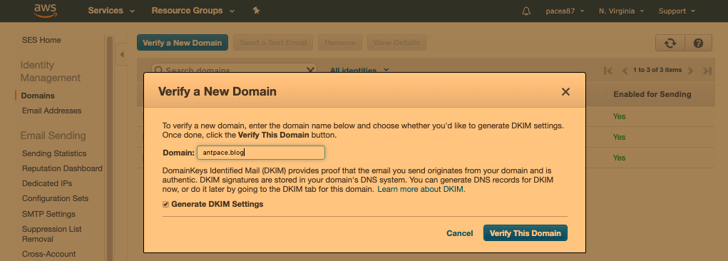 Verify a new domain name