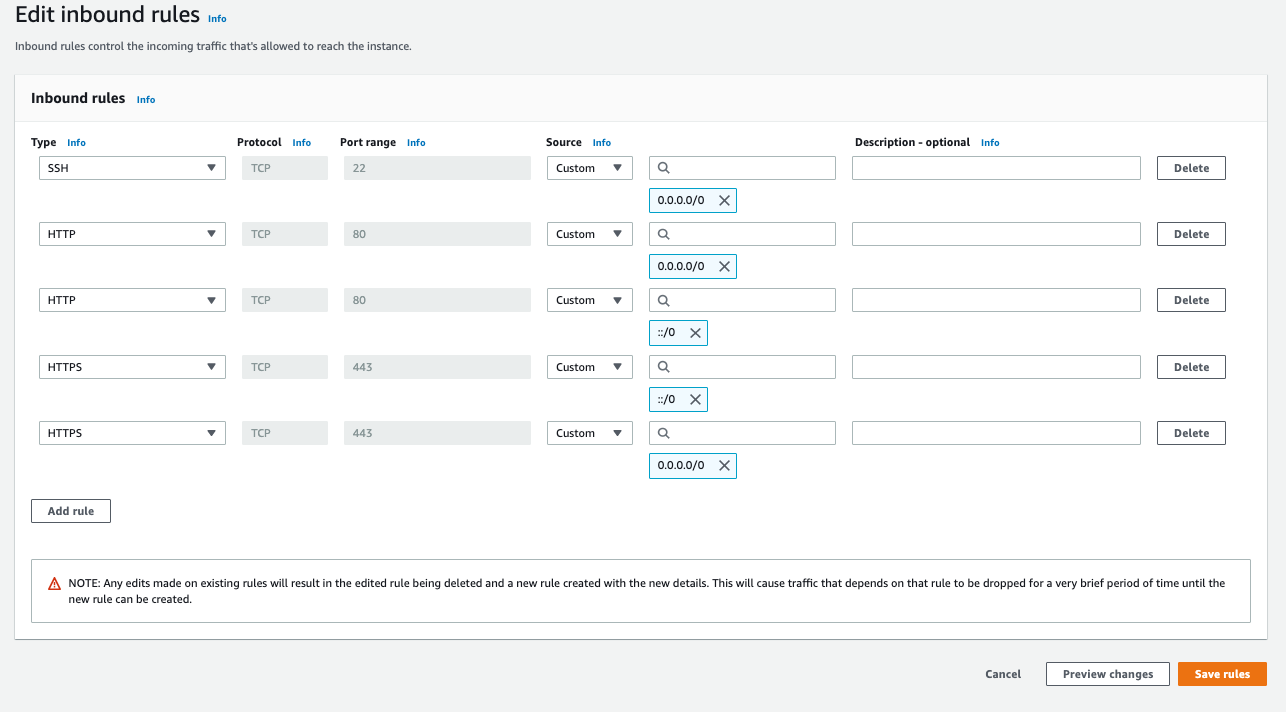 Inbound security rules