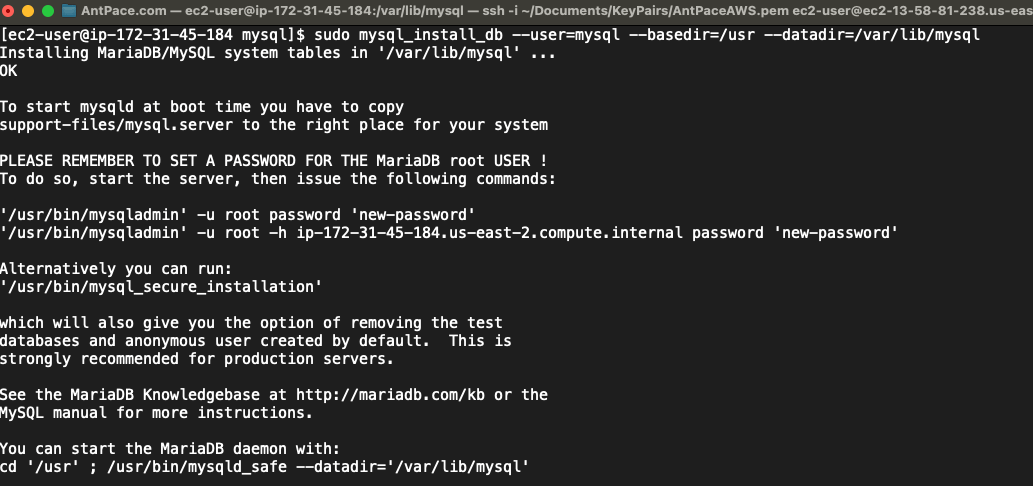 A CLI prompt to reset the root password after installing mariadb