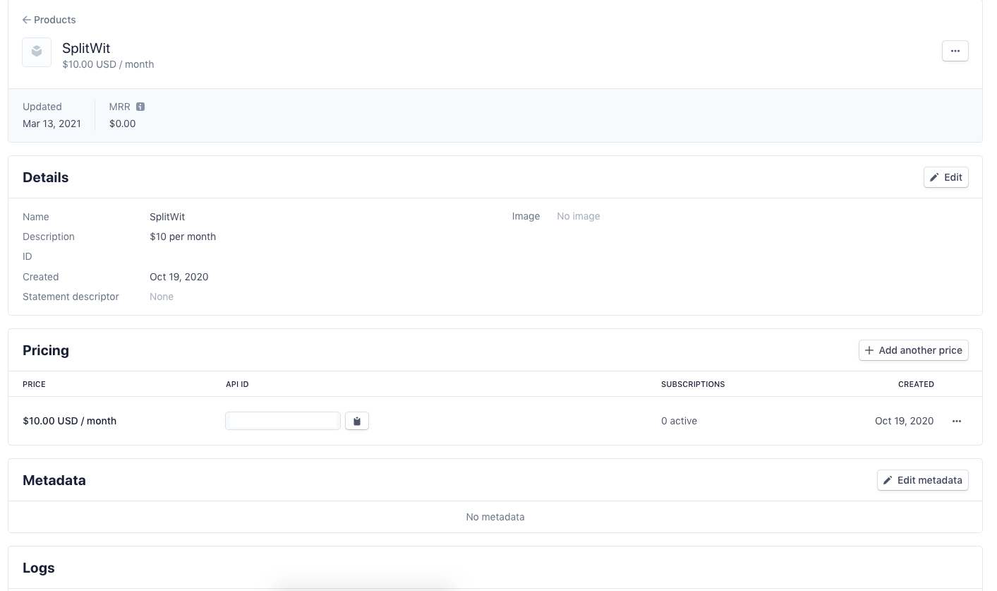 stripe product dashboard