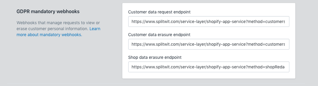 gdpr webhook settings