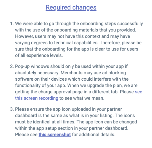 Required changes from Shopify's app review process