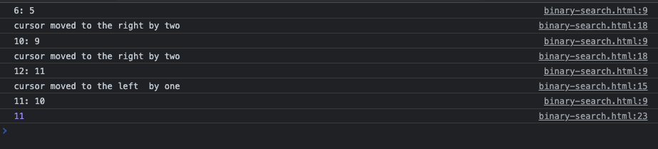 binary search output