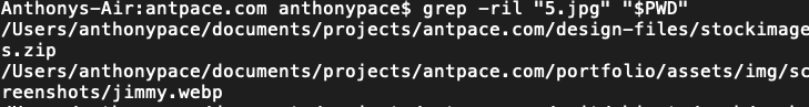 using grep to search image file names