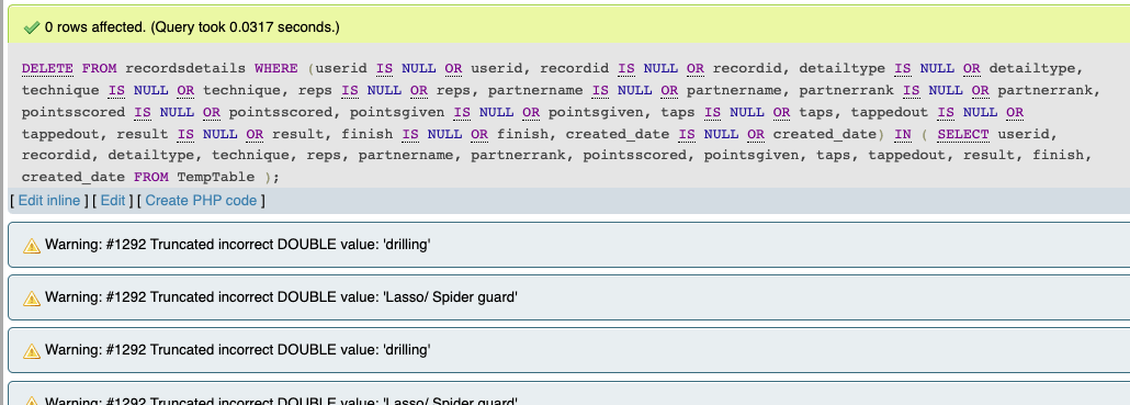 Zero rows found