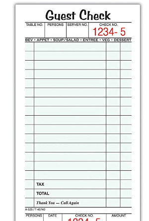 a blank guest check notepad