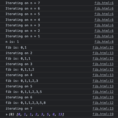 fibonacci console log