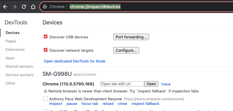 view usb connected devices running chrome