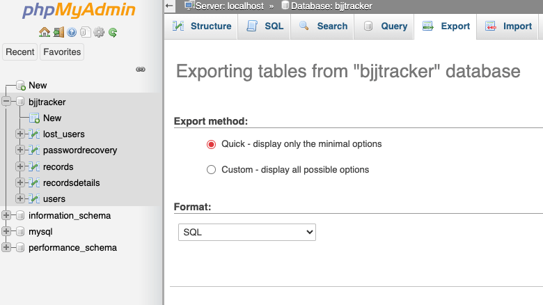 Export database from phpMyAdmin