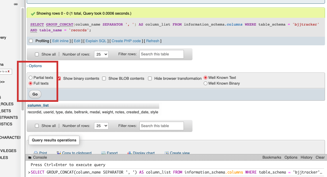 mysql columns