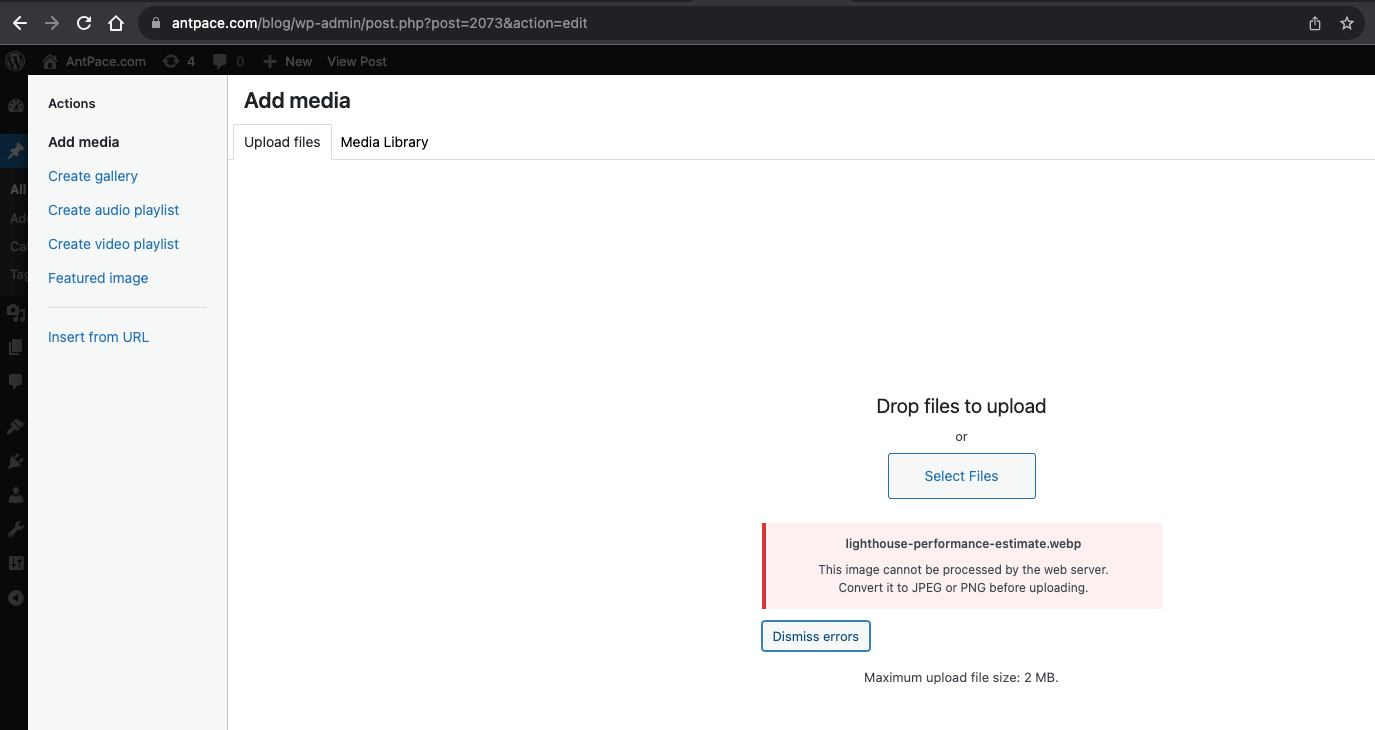 error from wordpress when trying to upload a next generation image file