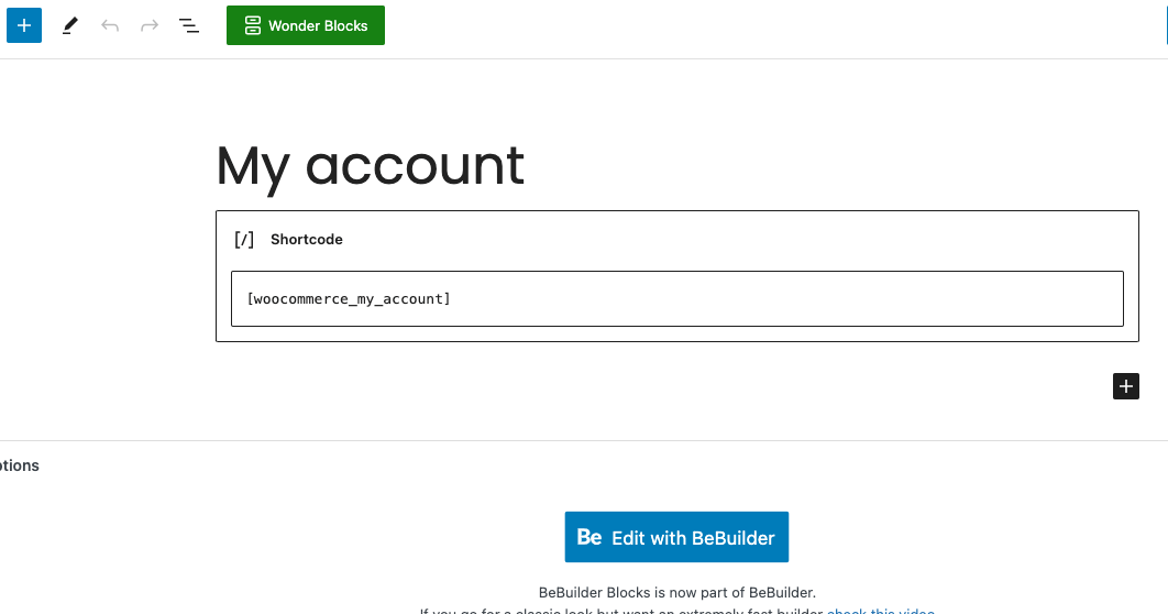 account page shortcode