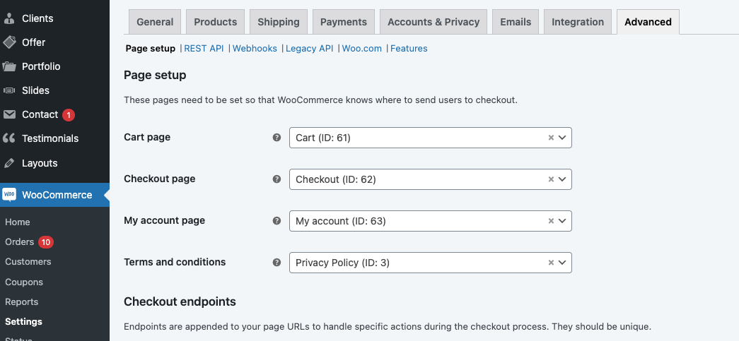 woocommerce advanced setting