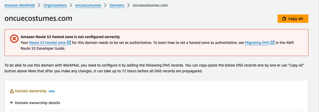 aws workmail warning