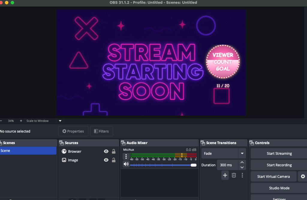 Viewer count goal widget for Twitch