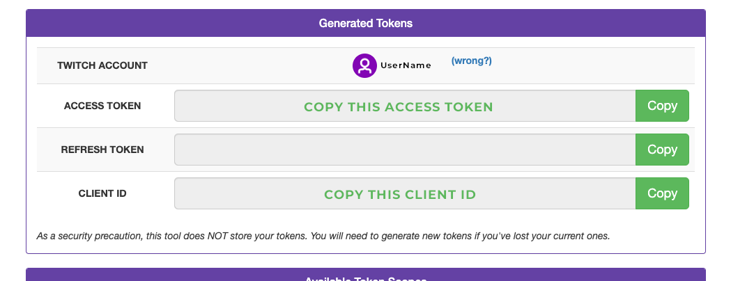 Copy tokens screenshot